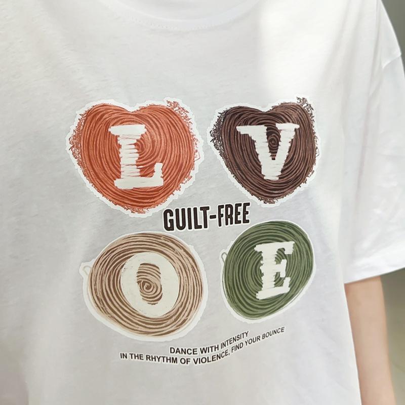 Summer 2025 Plus Size Love Letter Women's Loose T-shirt - Korean Style, Slimming, Short Sleeve