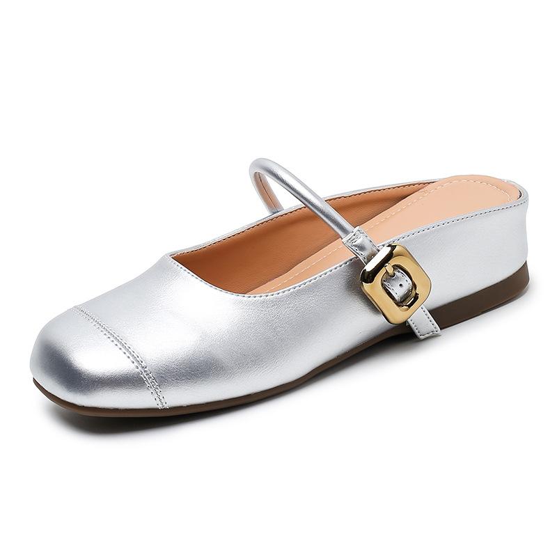 

Women s summer wear new fashionable and versatile inner heightening bag head temperament silver single shoes cool slippers 34 серебряный