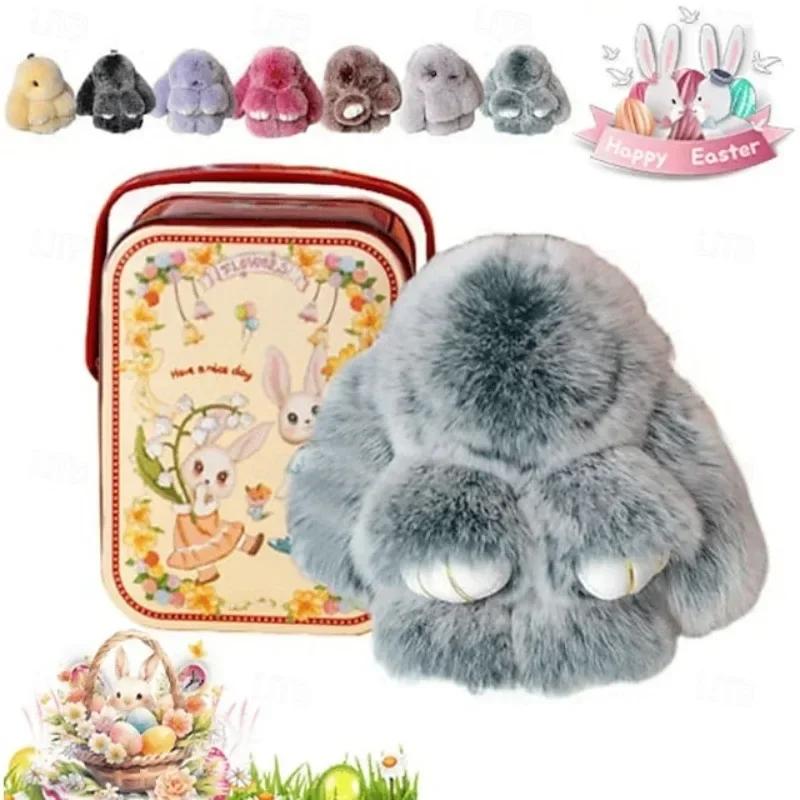 Süße Langohr-Kaninchen Schlüsselanhänger Echter Nerzfell Kaninchenpuppe Anhänger Spielzeug Schmuck Bommel Anhänger Geschenke Handtasche Plu C9M0