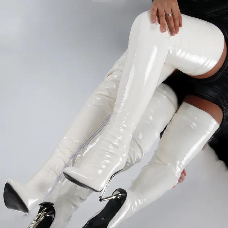 Lakované kozačky nad kolena Dámské Vysoké podpatky Nové Velké sexy vysoké kozačky na stehna Dámské kozačky na jehlách