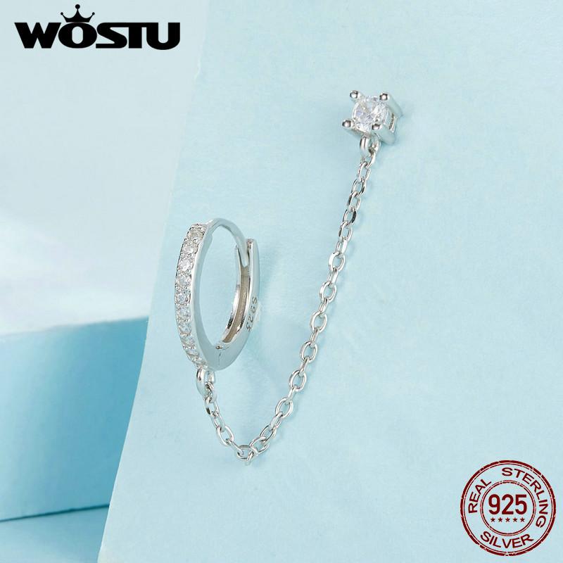 WOSTU 925 Sterling Silver Wedding Zircon Ear Stud Clip For Women Simple Shiny CZ Ear Buckle Earrings Party Pendiente Accessories