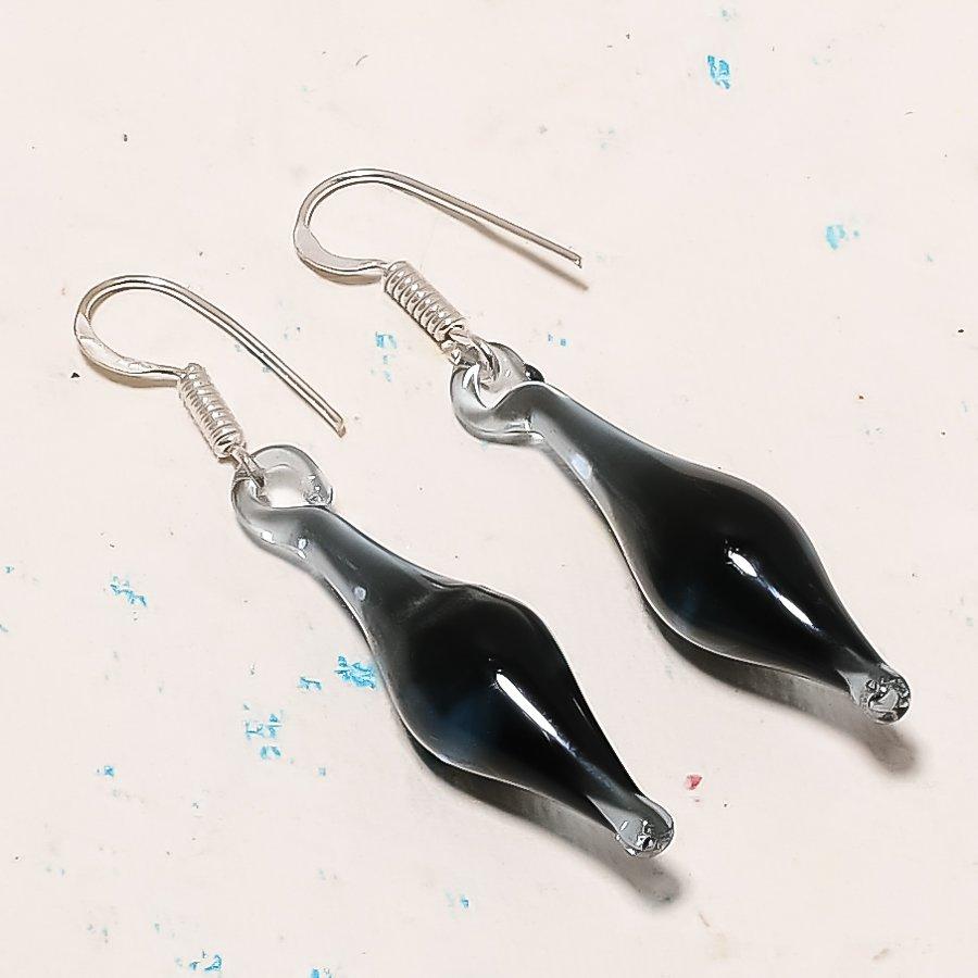 Natural Black Spinel Gemstone 925 Sterling Silver Jewelry Earring 2.05 AE-12757