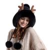 New Antler Knitted Woolen Hat Plush Ear Protection Head Hat Korean Version Three Hairy Ball Thick Warm Hat Women