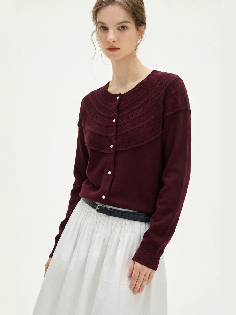 Women's Retro Wool Lace Knit Sweater: Long Sleeve, Loose Fit, Versatile Autumn Top