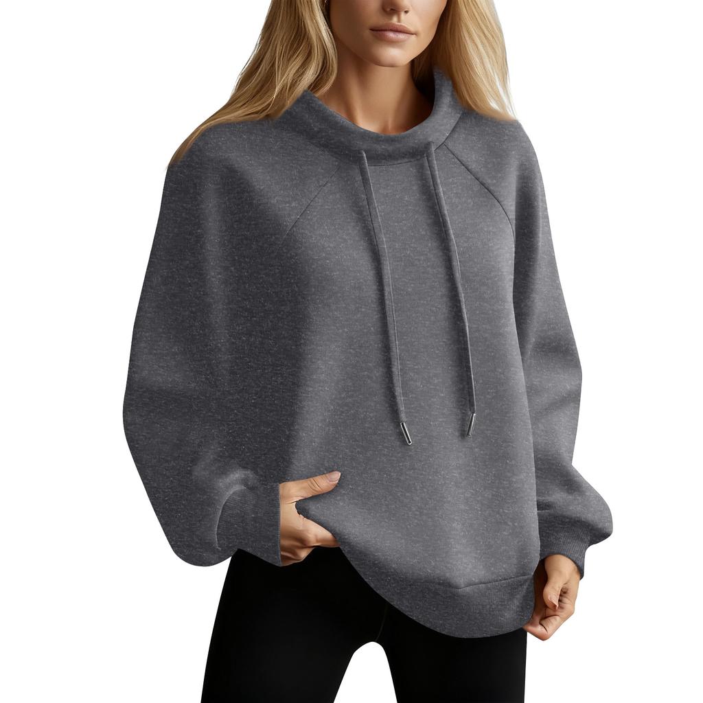 Dámská mikina se stojáčkem Nadměrný rolák Se stahovací šňůrkou Pulovr Top s dlouhým rukávem