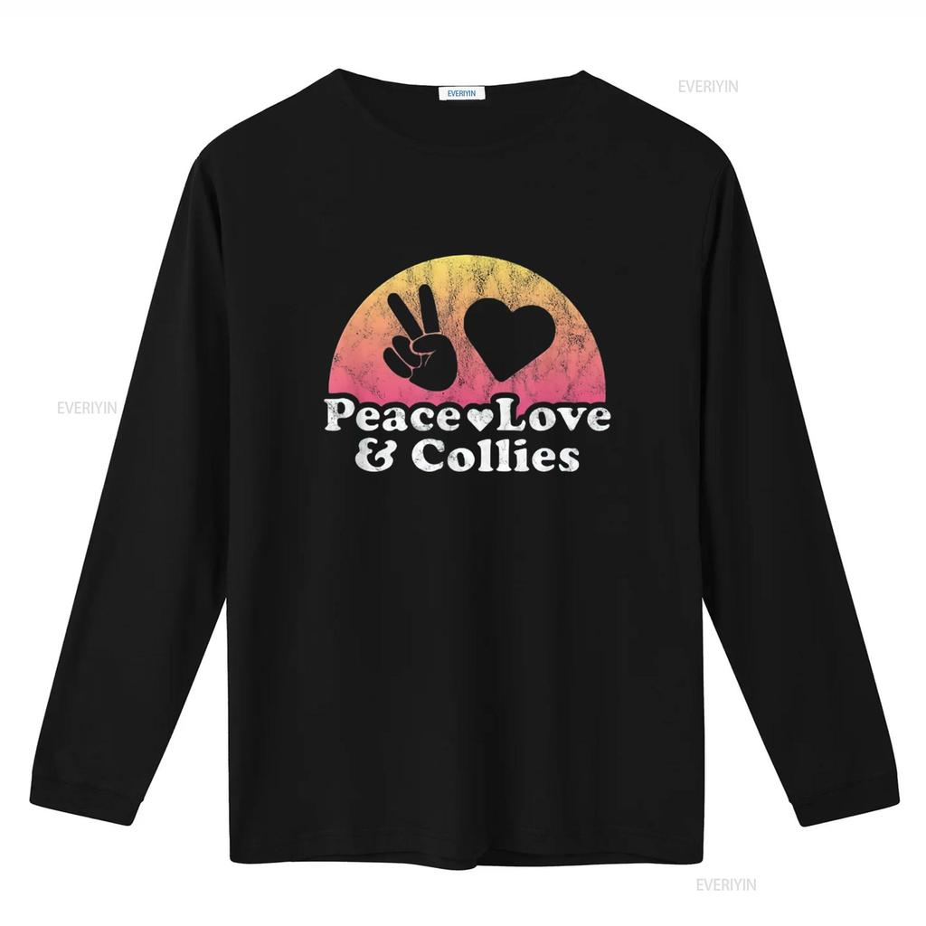 Womens Peace Love and Collies Collie T Shirt Black Large vintage Washed Versatile Breathable homme graphic Unisex Stylish