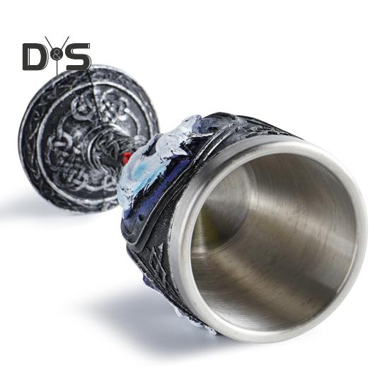 Horrible Resin Skull Head Stainless Steel Wine Cup Goblet Skull Wine Chalice Cup Gothic Halloween Decorative Whiskey Cocktail Beverage Drinking Glass