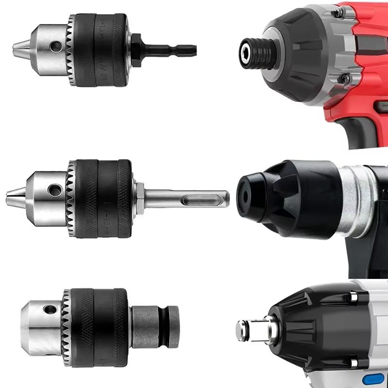 1 Set 2-13mm/1.5-10mm Cambio Rapido Attacco Esagonale 1/4" / SDS / Adattatore Mandrino Quadrato 1/2" Chiave Mandrino Trapano 1/2"-20Unf Strumenti di Conversione