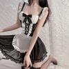 Women's Chiffon Sheer Frilly Backless Maid Costume Lingerie Set