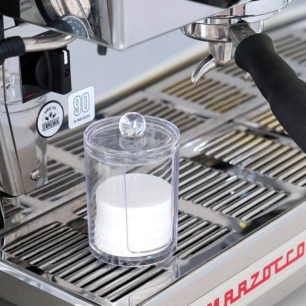 watchget Espresso Paper Filter Holder, Coffee Filter Storage Container with Lid, Acrylic Coffee Filter Dispenser, Fits 51mm54mm58mm Round Disposable