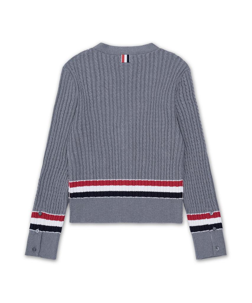 Thom Browne Rwb Striped Cotton Baby Cable V-Neck Cricket Cardigan - Light Grey / Mkc640Ay3014055