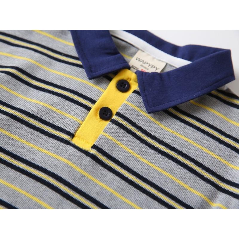 Boys Color Block Turn Down Collar Striped Long Sleeve Casual Kids Polo Shirt