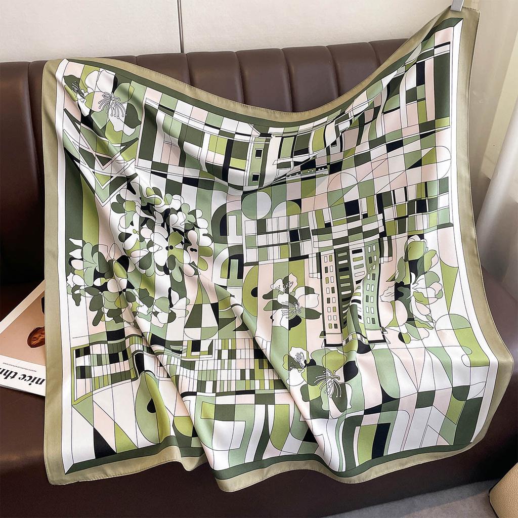 Summer new fashion trend scarf female navy style professional square scarf simulation silk 91 shawl European and American sunscreen silk scarf