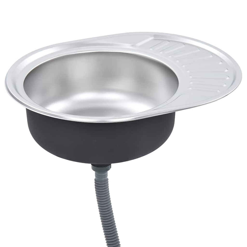 Built In Sink with Strainer and Siphon Oval Stainless Steel