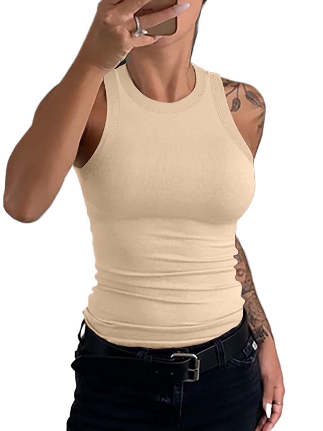 Европейский и американский женский белый летний топ без рукавов, облегающий M