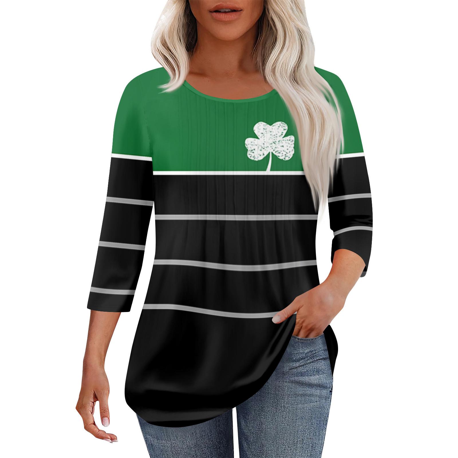 

Жіноча модна повсякденна плісована футболка з круглим вирізом і сімома чвертями рукавів S зелений