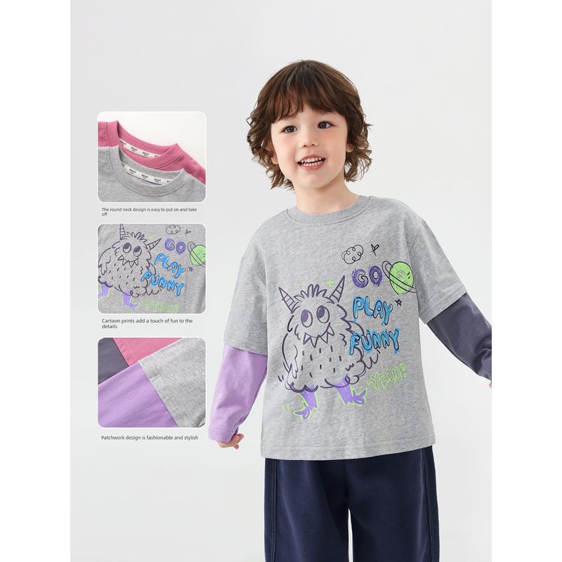 Right European Style Boys' Long-Sleeve T-Shirt Children's Spring Clothing 2026 New Children's Wear Baby Casual Versatile Spring and Autumn Base Shirt