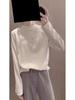 Women's Fleece Brushed Long-Sleeve Base Layer Shirt, Autumn/Winter Korean Style, Loose Half-High Collar Top