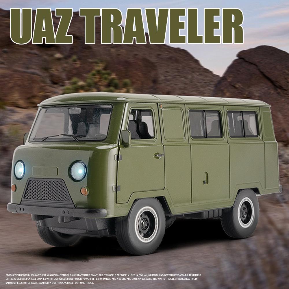 New 1/18 Russian UAZ TRAVELER 452 VAN Alloy Diecasts & Toy Vehicles Metal Toy Car Model Sound and Light Collection Kids Toy