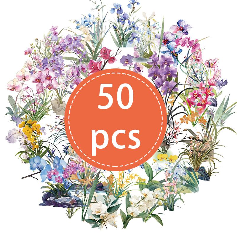 Premium-Quality 50Pcs First-Class Flower First-Class Stickers Top-Grade Pack Premium-Quality Various First-Class Colorful High-Standard Aesthetic