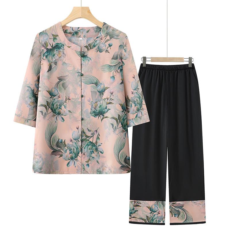 Ältere Mode Sommerkleidung Damen Sommer Bequemer Atmungsaktiver Anzug Strickjacke