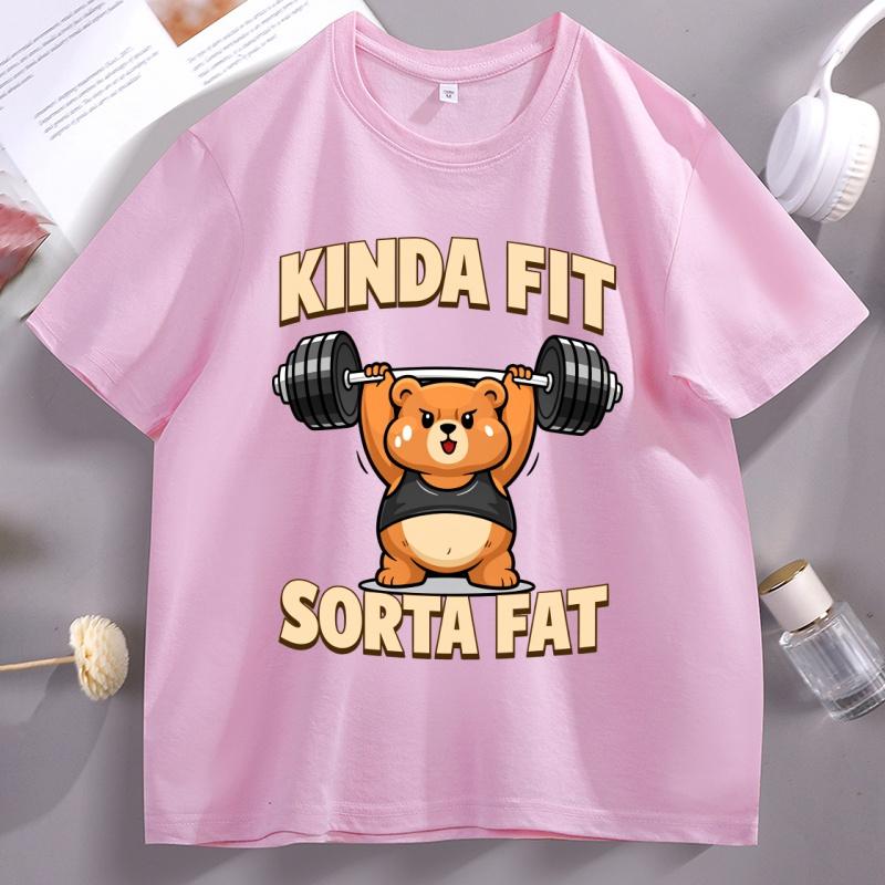 Funny Kinda Fit Sorta Fat Graphic T Shirts Unisex Women Cotton Short Sleeve Round Neck Tshirt Weightlifting Pritned T Shirt Clothes