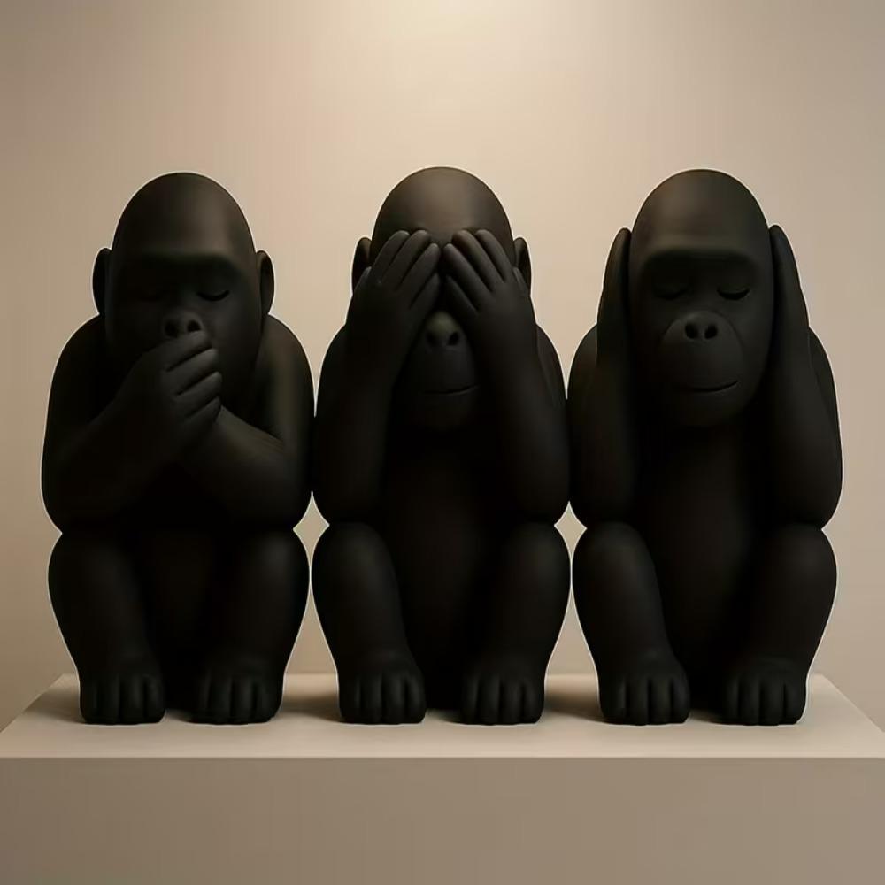 3-piece Set of Three Monkey Statue Ornaments, Half Squat Three No Wait No Look, No Listen, No Say, Monkey Decoration Ornaments
