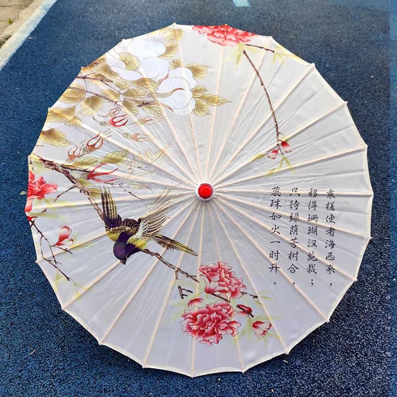 84cm Vintage Chinese Umbrella Silk Cloth Japan Cherry Blossoms Umbrella Home Hotel Ceiling Decor Anime Festival Umbrella Props