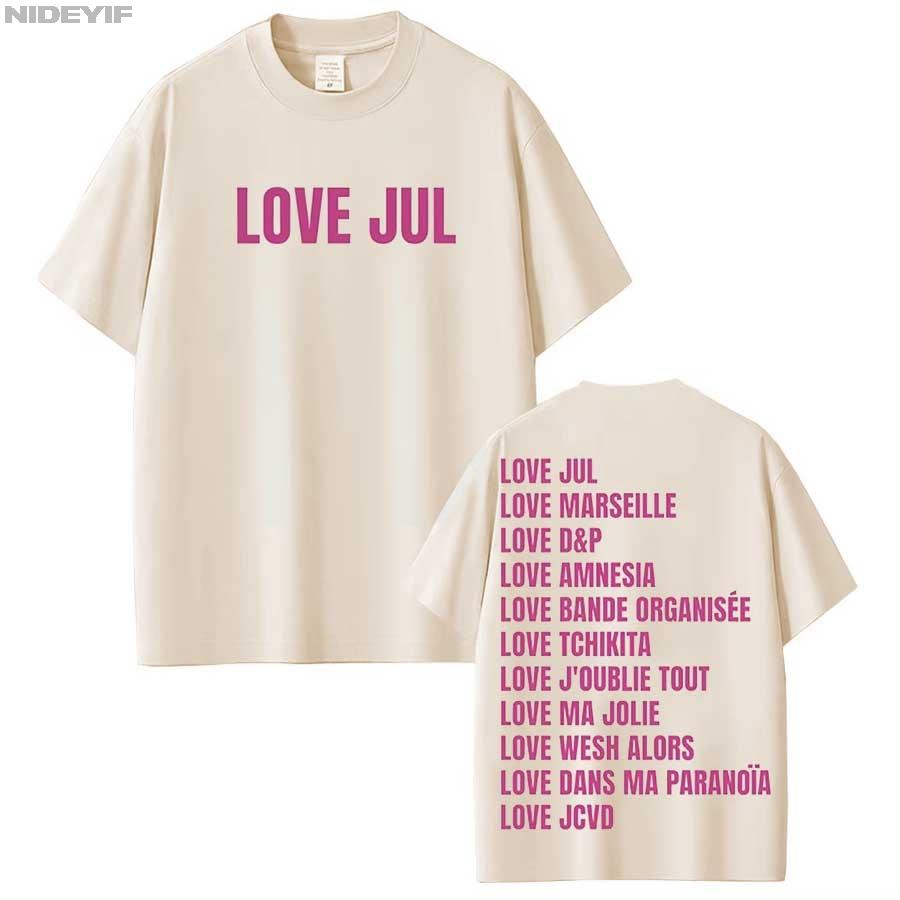 Frankreich Rapper Jul Tour 2026 T-Shirt für Unisex Damen HipHop Streetwear Oversized Tops 100% Baumwolle T-Shirt SCHWARZ JUL20