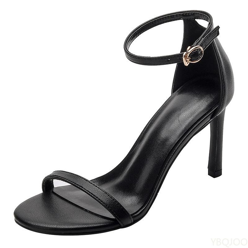 New Summer Women's High Heels Shoes Versatile Sexy Open toed sandals One Button Strap Sandals Ladies Black Thin pumps Zapatos