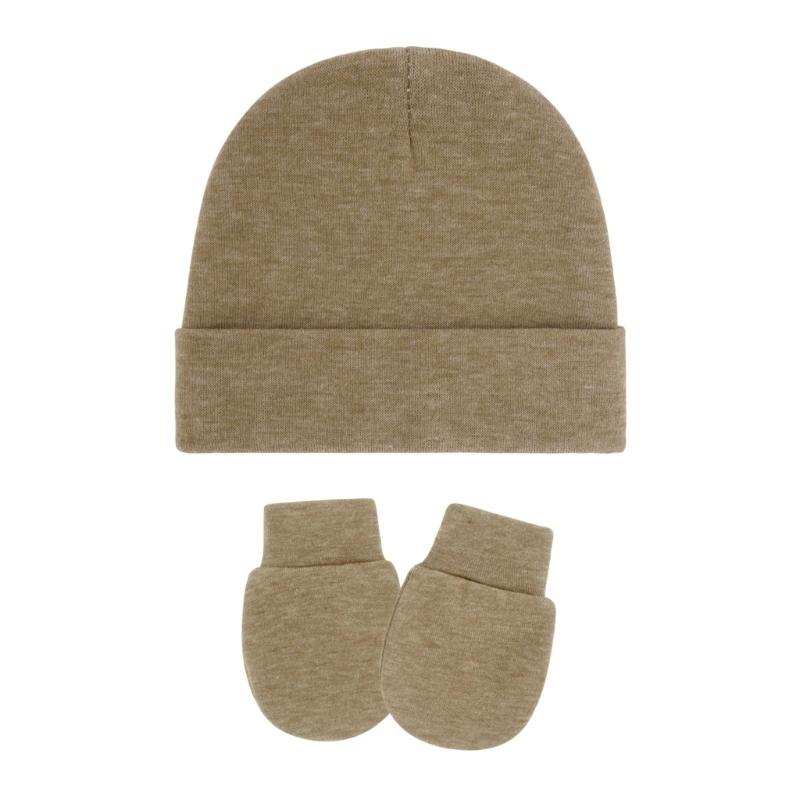 4 Set Baby Bonnet Cap Feature Foldable Edge with Mittens Cotton Fabric Gentle On Sensitive Skin Multiple Color Available