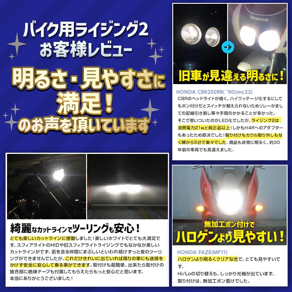 Sphere Light Motorcycle RIZING2 H9 H11 LED Headlight 6000K White 12V 2400lm Vehicle Inspection Compatible Made In Japan Fanless Valve Earthquake