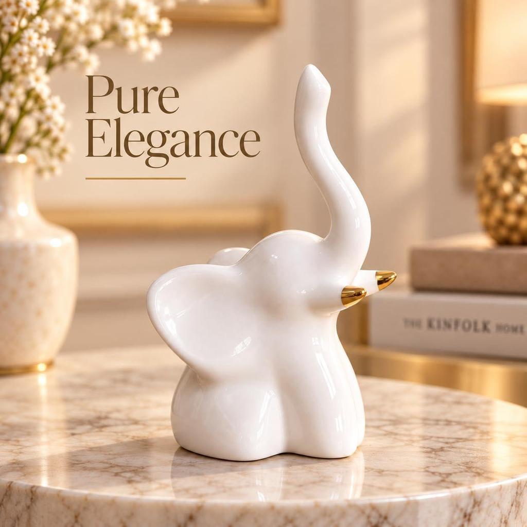 Home Decor Elephant Statue for Good Luck, Fengshui Ceramic Creative Small Modern Style Elephant Idol Figurines