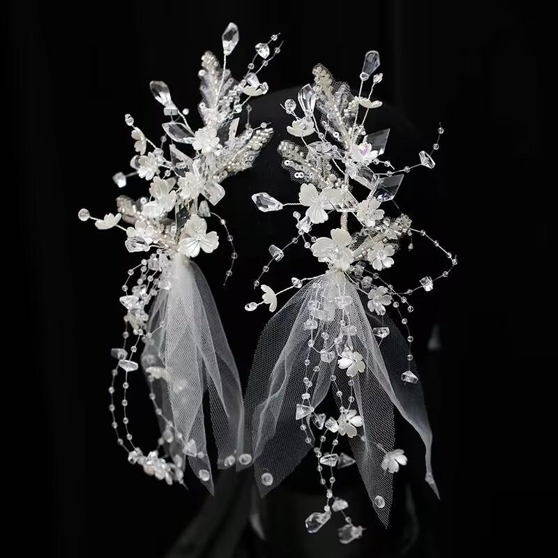 Bride Fashion Silk Crystal Bead Flower 1 Pair of Clips Forest Style Sweet Wedding Dress Headwear Side Clip Versatile Hair Accessories