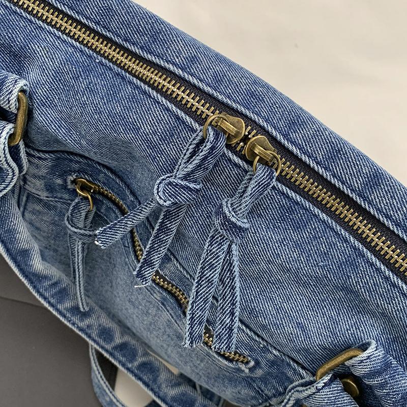 Vintage Denim Handbag with Braided Details Large Capacity Shoulder Crossbody Bag for Women