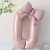 40 Inch Pink Aluminum Balloon with Number from 0 To 9 and Bow, Ideal for Birthday Party and Wedding Decorations for Girls