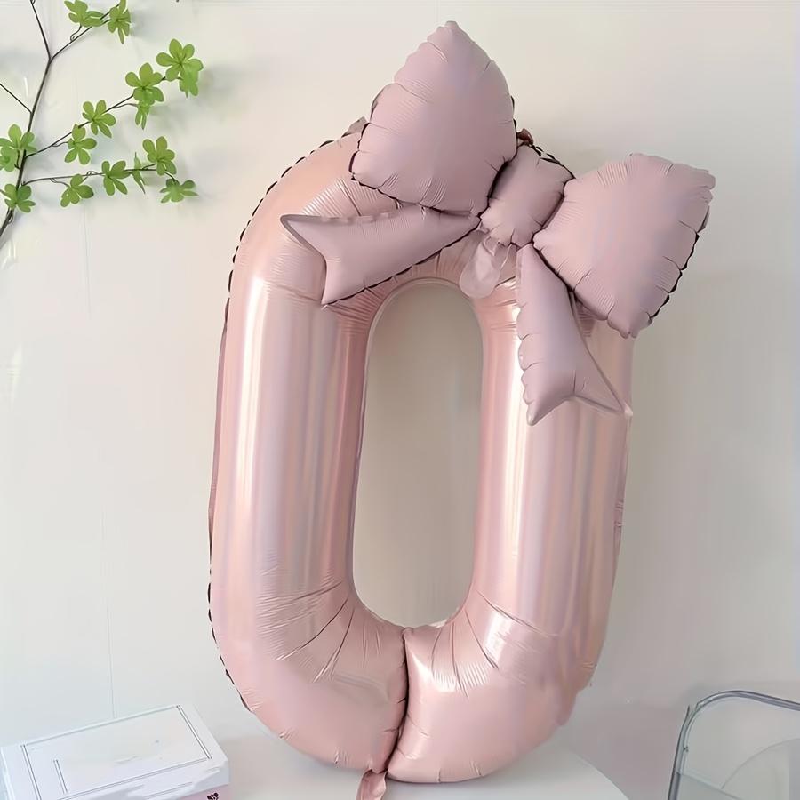 40 Inch Pink Aluminum Balloon with Number from 0 To 9 and Bow, Ideal for Birthday Party and Wedding Decorations for Girls