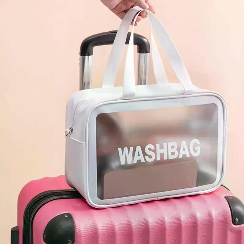 Dry-wet Separation Double Transparent PU Makeup Bag Portable Washing Bag Cosmetic Storage Bag Travel Fitness Swimming Essentials