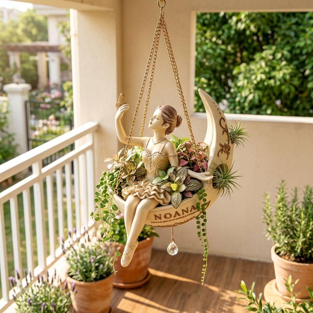 Resin Moon Girl Flower Pot Elegant Ballerina Figure Succulents Planter Apartment Decor