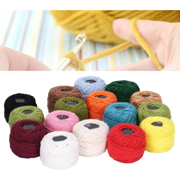 16Pcs Crochet Thread Set Balls, Colorful Cotton Crochet Yarn for Crocheting Hardanger Cross Stitch Needlepoint Hand Embroidery