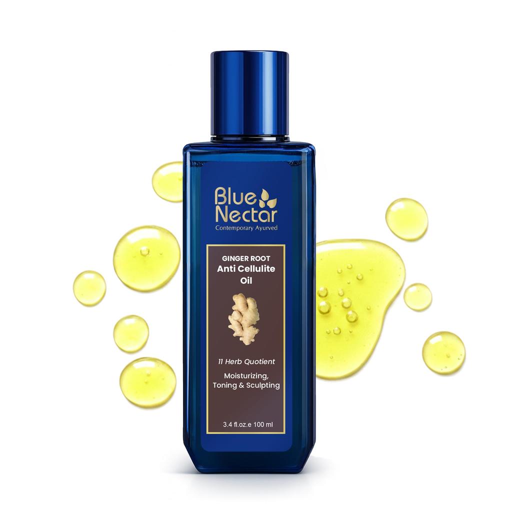 Blue Nectar Ginger Oil Anti Cellulite Body Massage Oil for Skin Tightening, Toning & Hydration | Authentic Ginger Root Massage Oil with Plant Based