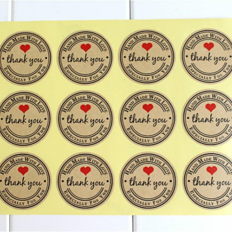 Retro"Thank You" Round Kraft Seal Sticker For Handmade Products Vintage 10 Sheets(120pcs)