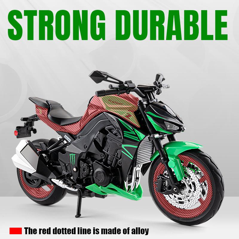 1/12 Scale Kawasaki Z1000 Street Cars Motorcycle Diecast Model Car Alloy Metal with Base Display Collections Hobby Home Decoration Boy