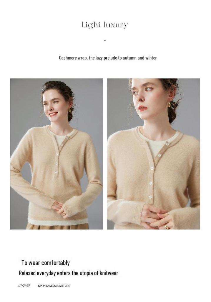 Stylish Women's Faux Two-Piece Cashmere Knit Sweater - Loose, Slimming, Versatile Pullover