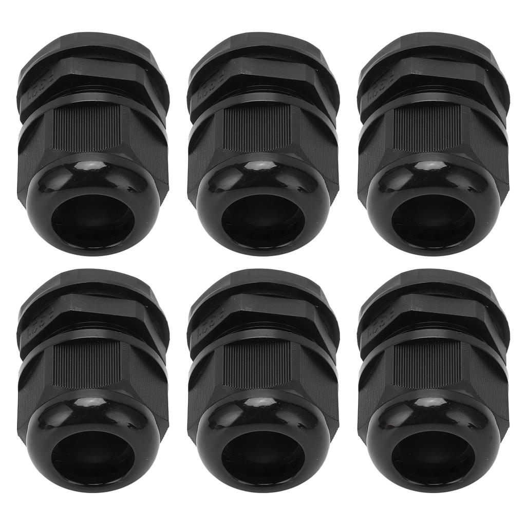 6PCS Set PG IP68 Waterproof Connector Cable Glands Black for 12‑18mm Wire for Household Outdoor
