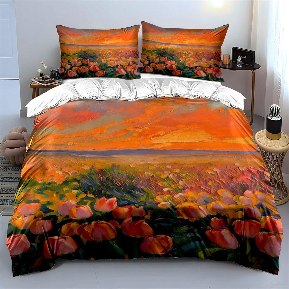 Sunset and tulip field. Bedding sets Duvet cover sets Duvet covers Pillowcases(1* Duvet Cover 2* Pillowcases without duvet insert)