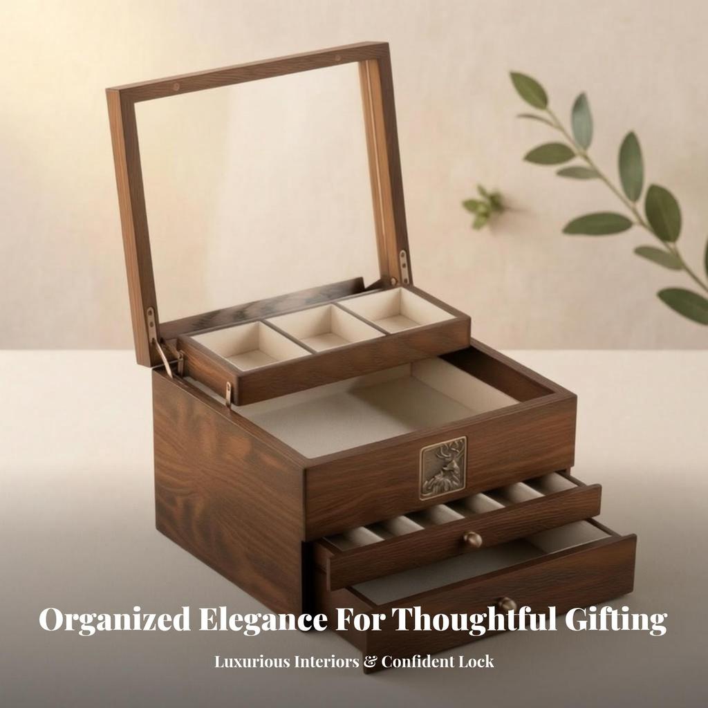 Four-Layer Jewelry Box with Drawers Elegant for Vanity, Bedroom