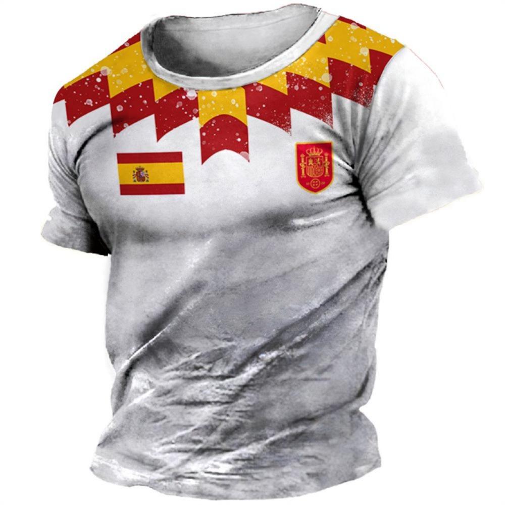 

Retro Spain Flag 3D Printed T-shirt Men s Clothing Short Sleeve Crew Neck T Shirts Harajuku Streetwear National Emblem Tee Top 6XL