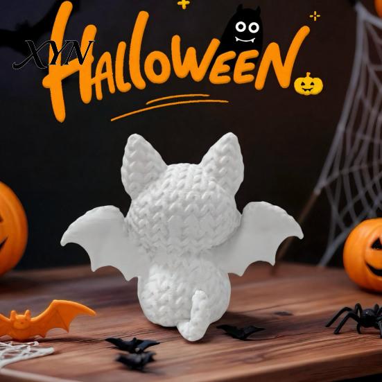 Lifelike Knitted Bat Figure Festive Halloween Ornament, Texture Cat Design Figure, Mini Size Sculpture for Party Desk Shelf Decor