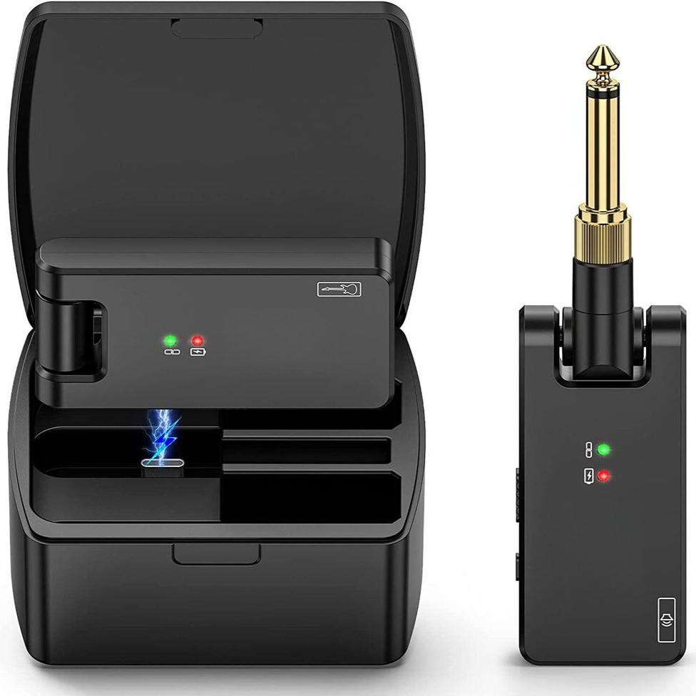 

Беспроводная гитарная система 2,4 ГГц, перезаряжаемый аудиопередатчик и приемник с портативным зарядным кейсом, штекер 1/4” 1/8”